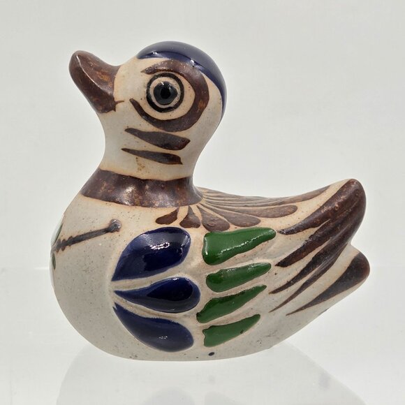 Tonala Mexican Folk Art Pottery Duck Figurine Hand Painted Bird Sculpture - Picture 3 of 8